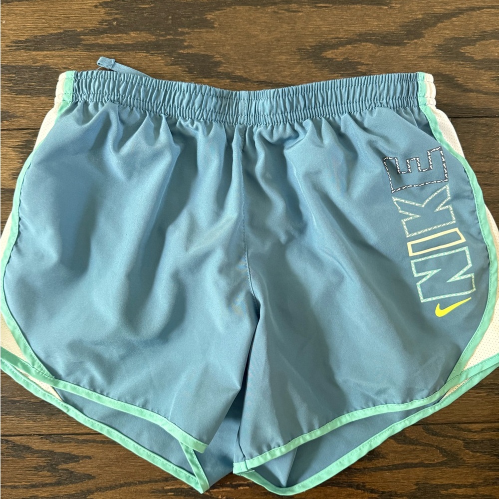 Nike Kid's Light Blue Athletic Shorts with Mint Trim